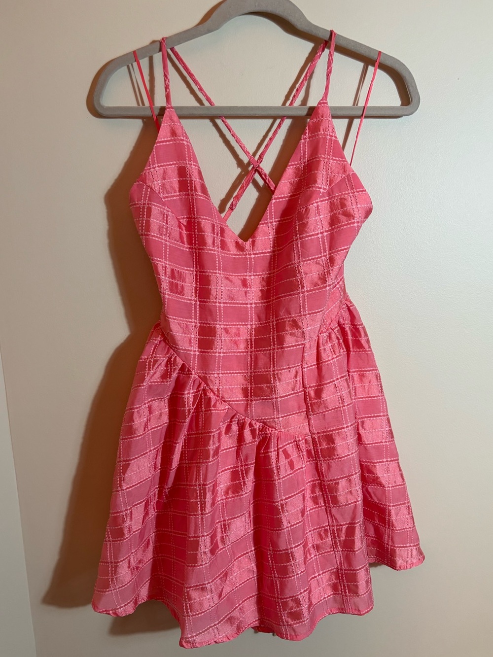 C/MEO Collective Pink Textured Check Fit & Flare Same Things Mini Dress Small